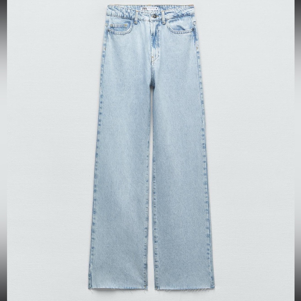 Zara Wide Leg Chino Pants Light Blue Wide Leg Jeans
